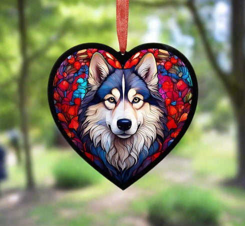 Alaskan Malamute Stained Glass Effect Heart Suncatcher